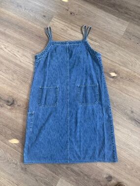 Vintage Faded Glory Denim Pinafore Dress - Classic Pocket Jumper, Womens XL